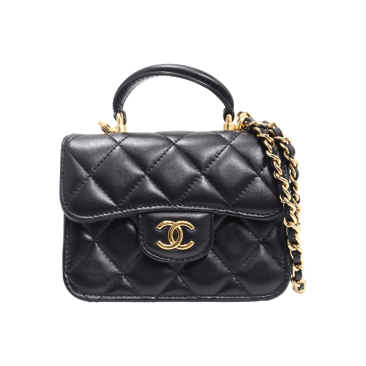 CHANEL Mini Matelass Lambskin Top Handle Flap Shoulder Bag with Coin Purse AP2200