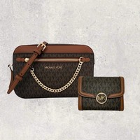 Michael Kors Mk Tasche Crossbody Portemonnaie Jet Set Travel Leida Braun Neu