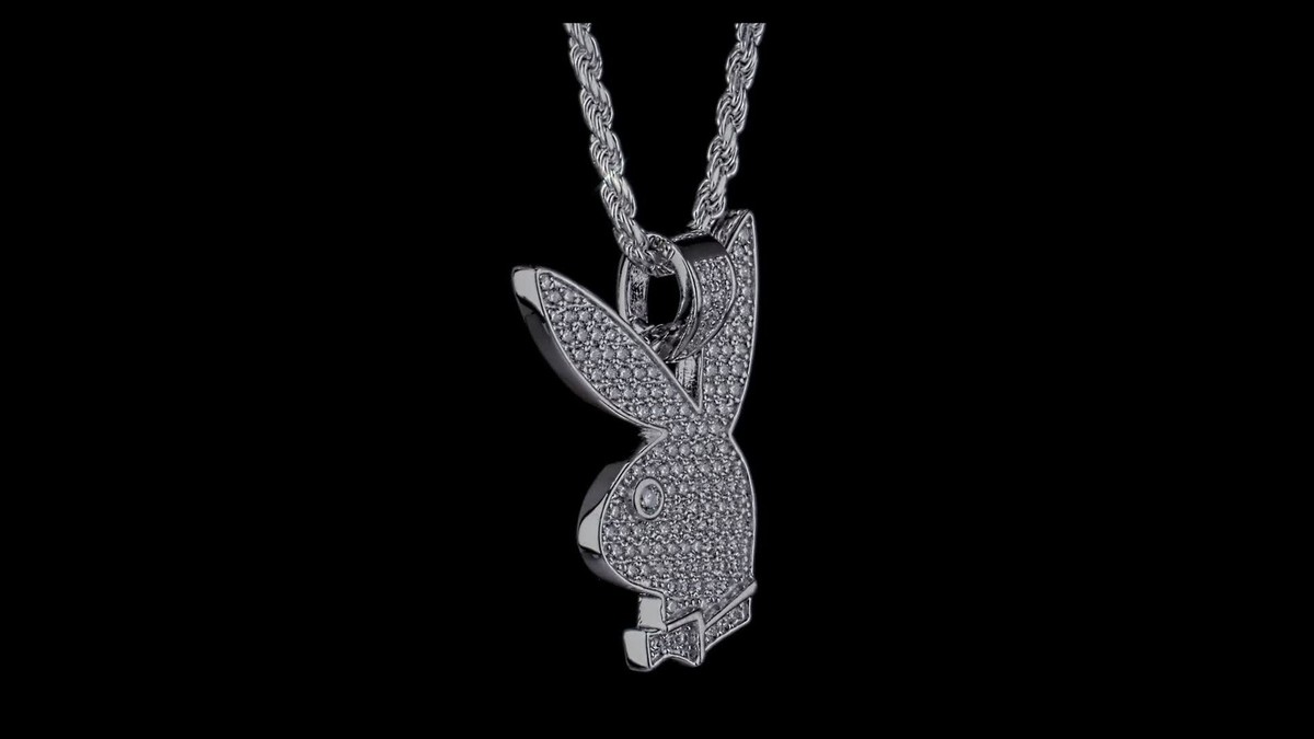 Playboy Bunny Pendant Simulated Diamond Real 925 Silver Gold