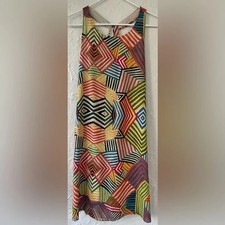 Alice + Olivia Geometric Stripe Dress Mini Halter Multicolor Print Shift; size L
