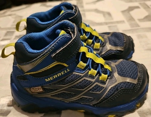 Merrell Hiking Boot Shoes Moab FST Boys 10.5M Blue Green Faux Leather Waterproof - Picture 3 of 9
