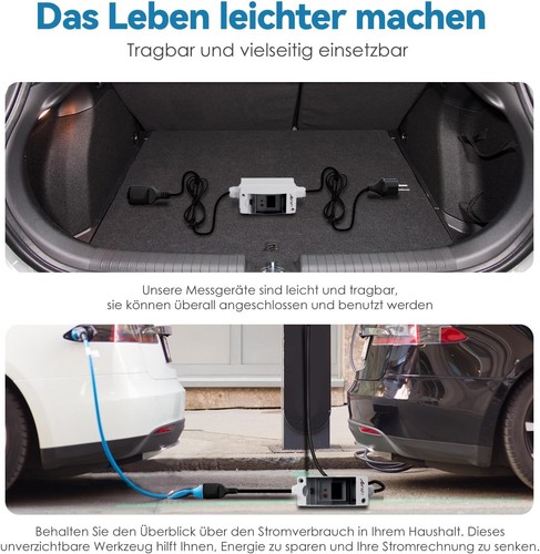 Mobiler Digitaler Stromzähler 230V, Mobile Outdoor KWH Messgerät, Schutzkonta... - Bild 8 von 9