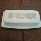 Vintage Pyrex Woodland Butter Dish With Lid Brown Pattern Milk Glass Made In USA