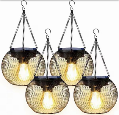 #ad Solar Lanterns Outdoor Waterproof 4 Pack Metal Solar Hanging Lights with Hooks $17.99