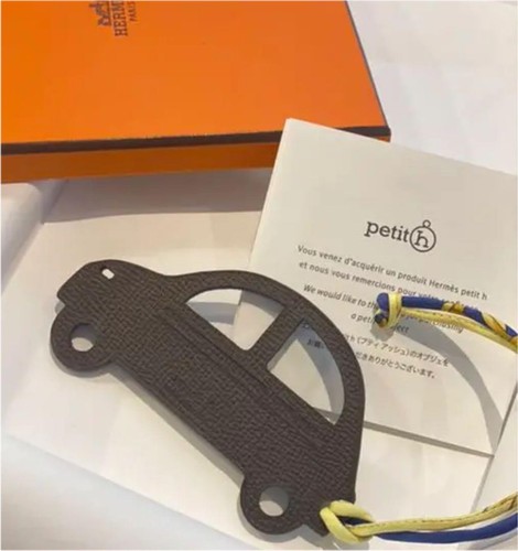 HERMÈS Pequeño Dije Coche Cuero Azul Marino y Gris - Imagen 3 de 4
