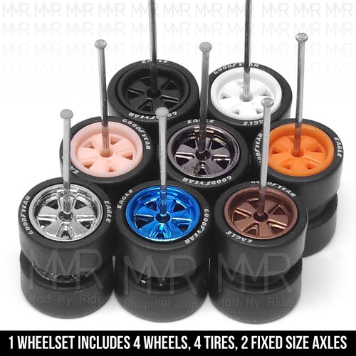 1/64 Scale 5 SPOKE FUCHS Porsche Real Rider Wheels Rims Tires Set for Hot - Picture 2 of 9