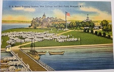 Vintage RPPC Military Postcard US Naval Training Station War College Drill Field