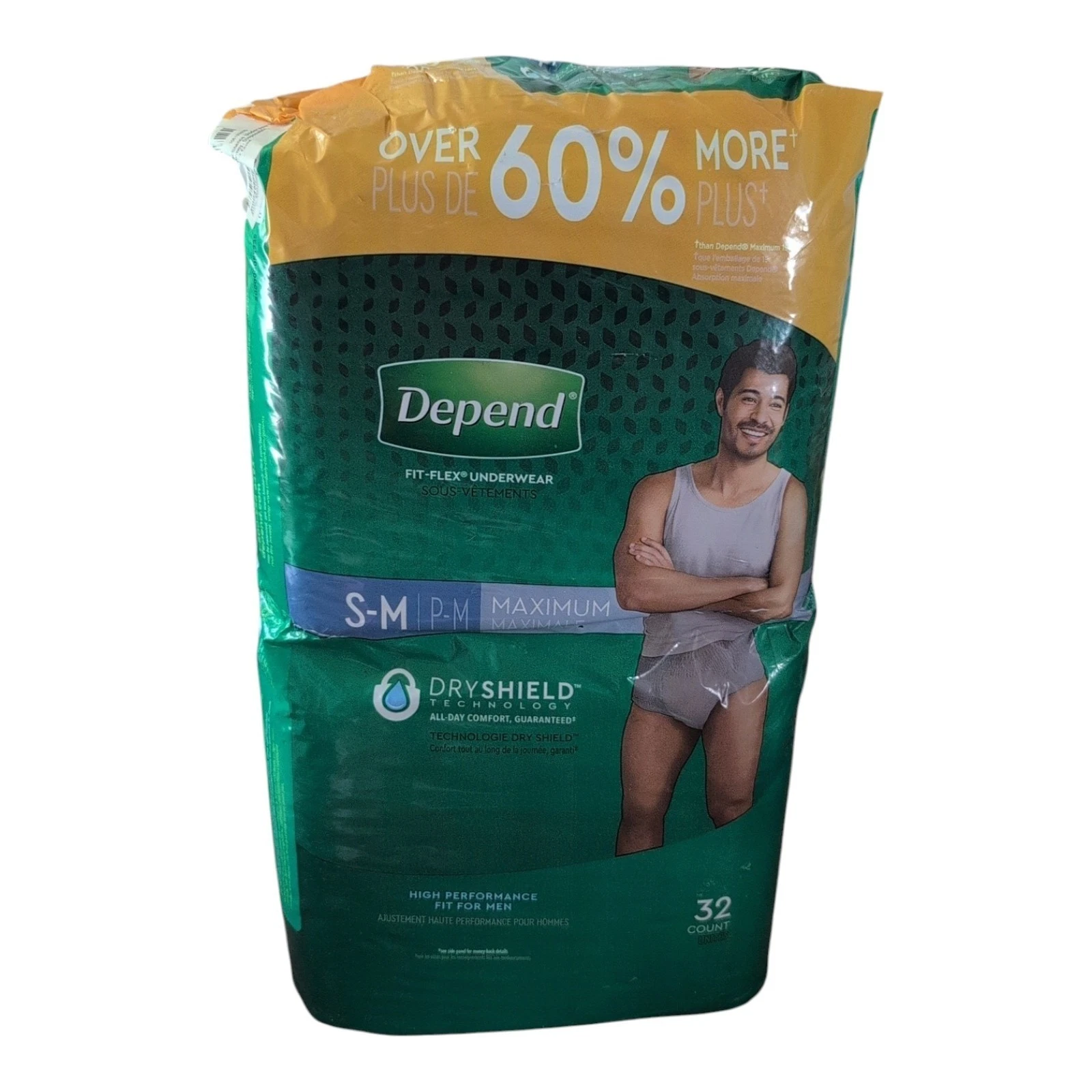 Depend Fit-Flex Underwear For Men With Dry Shield Technology Size S/M 32 Count