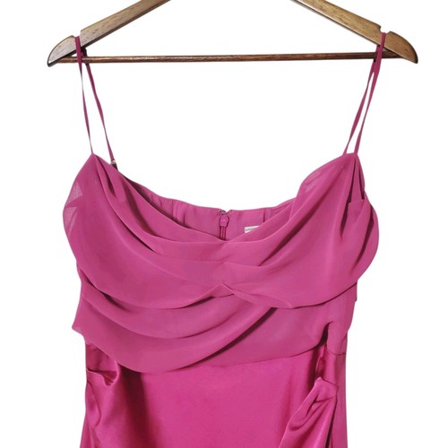 House of CB Teia Satin Georgette Midi Dress Size L Plus Size Bust Hot Pink Women - Picture 3 of 5