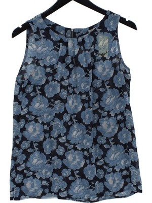Loft Damen Top S blau geblümt 100% Polyester ärmellos Rundhals Basic