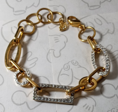Swarovski Swan Crystal Gold Tone Bracelet Rectangle Circle Oval Signed 7-8''