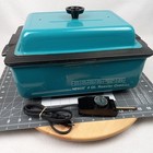 Vintage Nesco Teal Enamel 4 Quart Electric Roaster Portable Oven Non Stick 