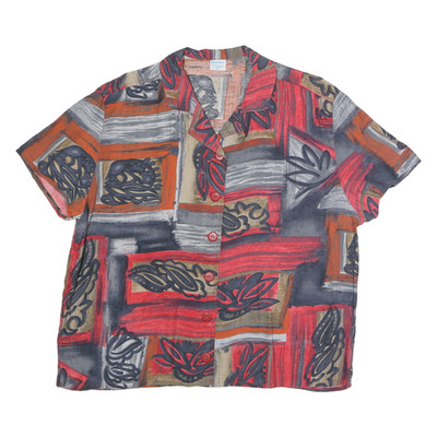 ACKERMAN Damen rot & grau bedrucktes Shirt Kurzarm Kragen M stylisches Oberteil
