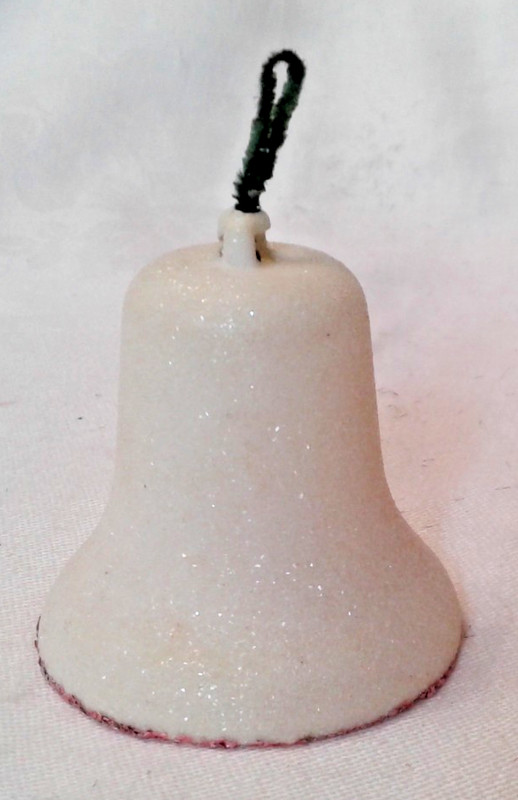 Vintage White Plastic Mica Covered Bell Ornament