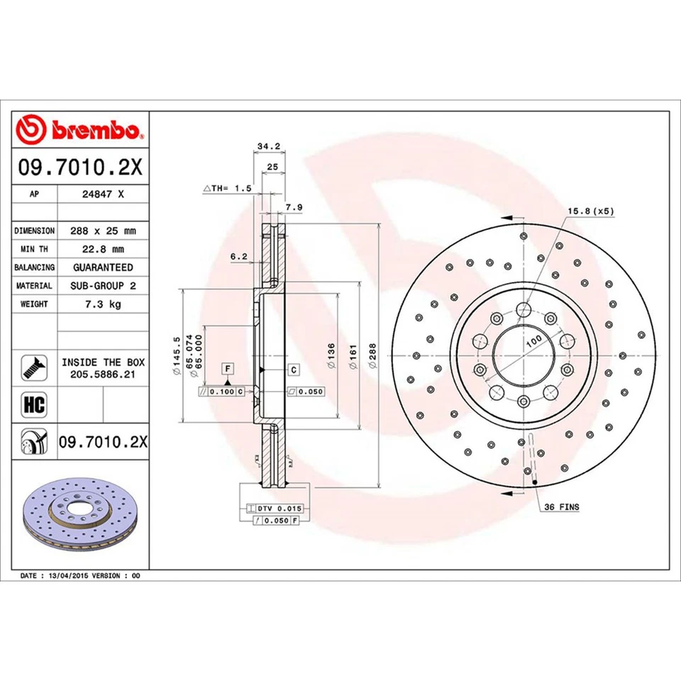 Kit de pastillas de rotores de freno delanteros Brembo para Volkswagen Golf 1999-2006 Foto 2 de 4