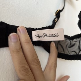 AGENT PROVOCATEUR Lorna scallop leopard tulle plunge underwire soft-cup bra 32A