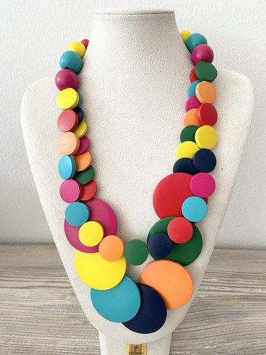 Damenkette Statement Halskette Modeschmuck Holzkette Modekette Bunte Farben - Bild 7 von 10