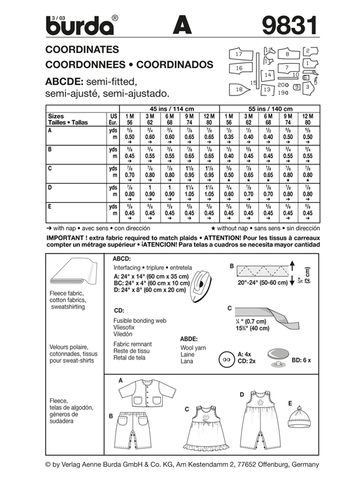 BURDA 9831 BABY COORDINATES Sewing Pattern Ages 1 - 12 Months SKILL: EASY - Picture 2 of 3