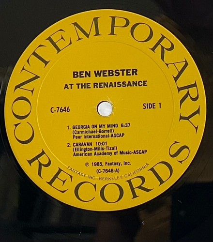 LP: Ben Webster, At The Renaissance, Contemporary, Mono 1985, Cool Jazz - Imagen 3 de 4