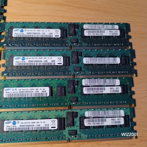 Lot Samsung Hp 9x 1GB 1Rx4 DDR2 PC2-5300P ECC Registered Server RAM TOT=9GB - Picture 3 of 19