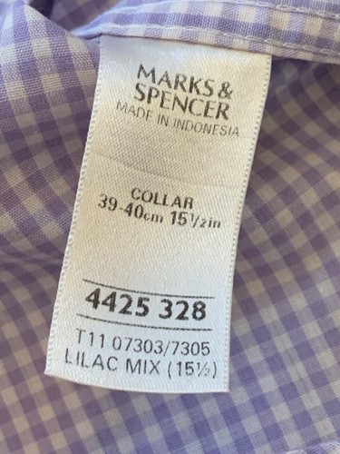 M&S Tailoring Non Iron Short Sleeve gingham check Shirt Lilac . Size 15.5 - Picture 8 of 14