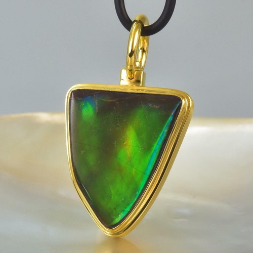 Pendant RARE Ammolite Ammonite, Diamond & 18K Gold Vermeil Sterling 13.71 g - Picture 3 of 12