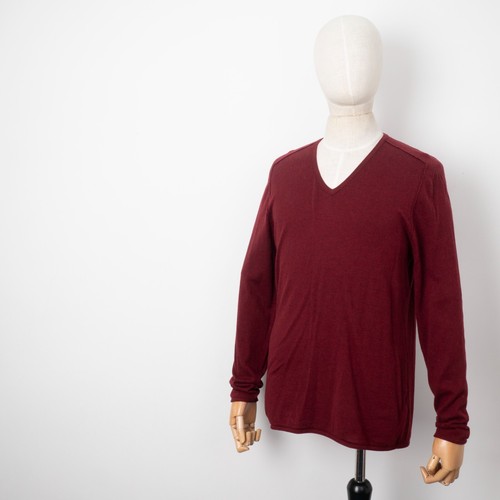 Hugo Boss Orange Men's Wool Slim-Fit Burgundy V-Neck Slim Knit Jumper Pullover M - Picture 3 of 13