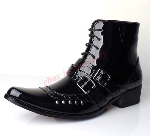 Inghilterra Punk Moda Punta Buckle Chian a Uomo Style Western punta Stivaletti Goth nCwAwfqFB