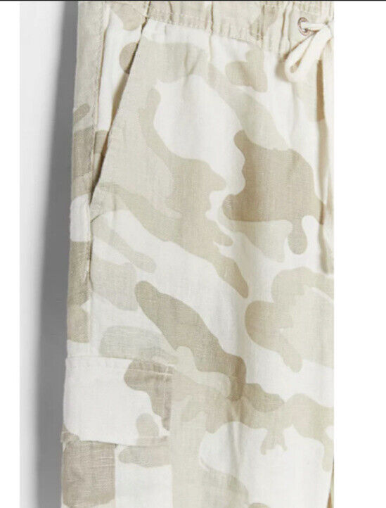 NWT Anthropologie 118 Sanctuary Carefree Cargo Pants Camo Linen Neutral Small