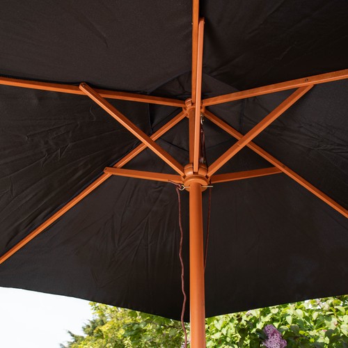 2.4m Wooden Garden Patio Sun Shade Parasol Shaft & Pulley in Black - Picture 6 of 8