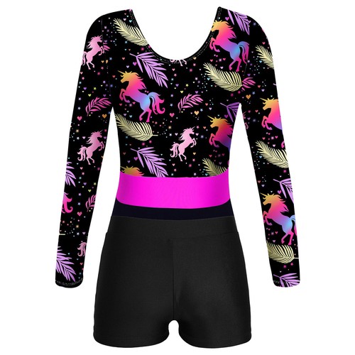 Girls Dance Unitard Ballet Dance Gymnastic Leotard Biketard Long Sleeve Bodysuit - Picture 5 of 49