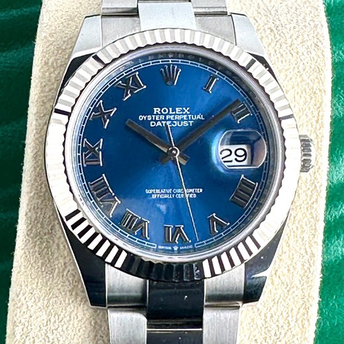 Rolex Datejust 126334 Silver Oyster bracelet with Silver Bezel Azzuro Blue roman - Picture 4 of 22