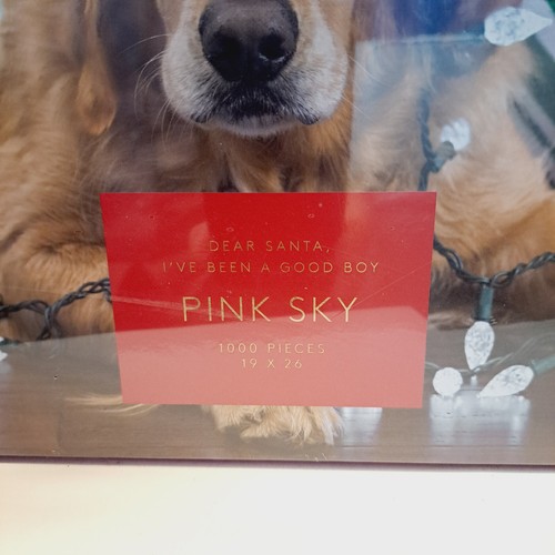 Argento Pink Sky SANTA I'VE BEEN A GOOD BOY Golden Retriever Dog Puzzle Sealed - Picture 2 of 7