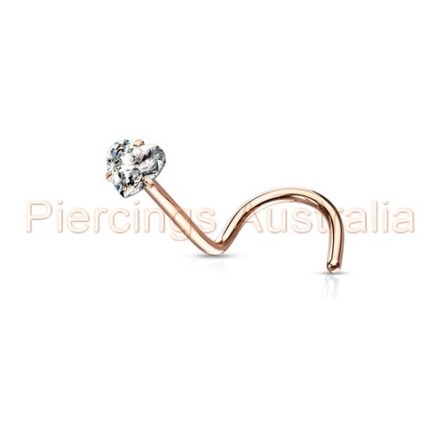 CZ Love Heart Nose Stud Twist Bar Ring Screw Body Piercing Jewellery - Picture 4 of 4