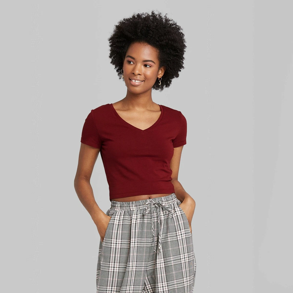 womens maroon v neck t shirt