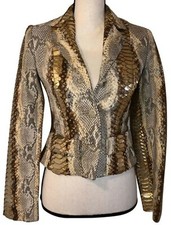 Chanel GENUINE natural grey tan metallic PYTHON jacket rtl $30K SZ US 2 4 FR 36