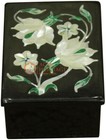3"x2" Black Marble Jewelry Lidded Box Real Mop Floral Marquetry Christmas Gifts