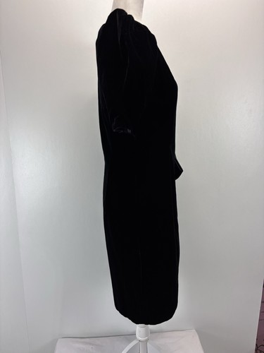 Vtg Cachet by Bari Protas Velvet 80s Puff Sleeve Sheath Dress Sz 6 Black Wrap US - Picture 2 of 6