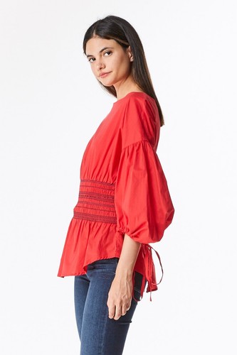 Sexy rote Damen Bluse mit Glockenärmeln Rundhalsausschnitt - Bild 3 von 3