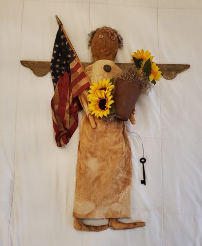 Primitive Americana Cloth Sculpt Garden Angel Artist Doll - Picture 5 of 15