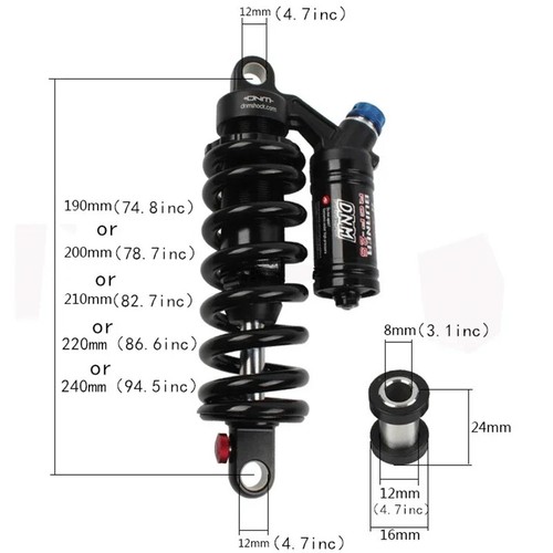 DH Mountain Bike Suspension Spring Rear Shock 165/190/200/210/220/240mm 550lbs - Picture 2 of 25