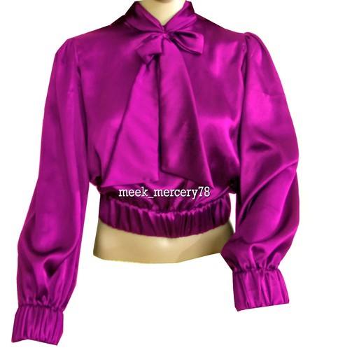Satin Vintage wear Women Wear Bow Shirt Office Wear party wear Bow Blouse S27 - Picture 23 of 45