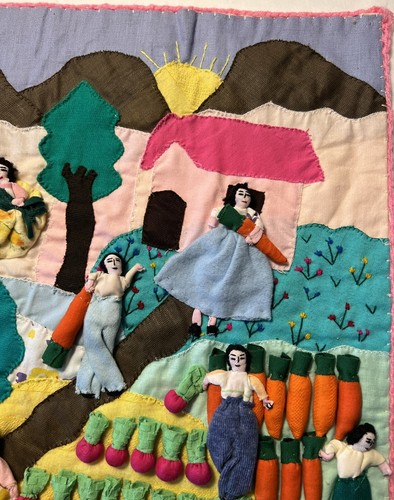 Vintage Peruvian 3D Cosecha Handcrafted Folk Art Tapestry 20” X 17” Harvest - Picture 4 of 6