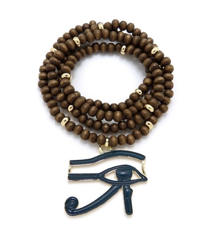 Egypt God Eye of Horus Pendant 6mm 30" Wooden Bead Hip Hop Necklace RC4226WBK - Picture 28 of 52