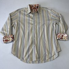 Robert Graham Dress Shirt Striped Button Flip Cuff Colorful Multicolor Men's 2XL