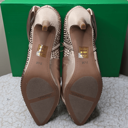 NIB J Renee Elettra Pointy Toe Booties Sz 7.5 BEIGE SATIN/RH - Picture 5 of 8