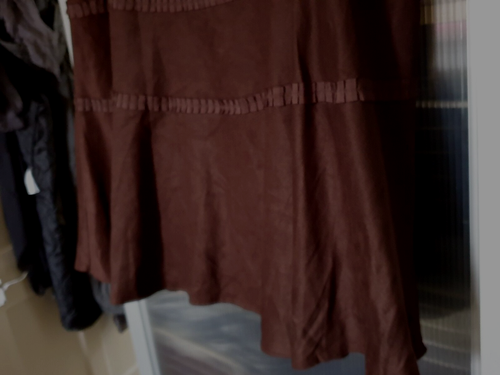 M&S Dark Brown Long Zip Gypsy Boho Tiered Velvet Flare Maxi Skirt Size UK 16 - Picture 11 of 20