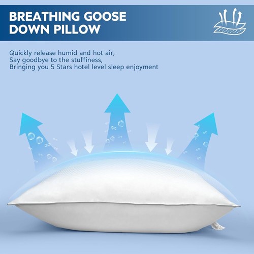 Natural Goose down Pillows: Luxury Hotel Bed Pillow with 750 Fill Power, White G - Picture 4 of 7