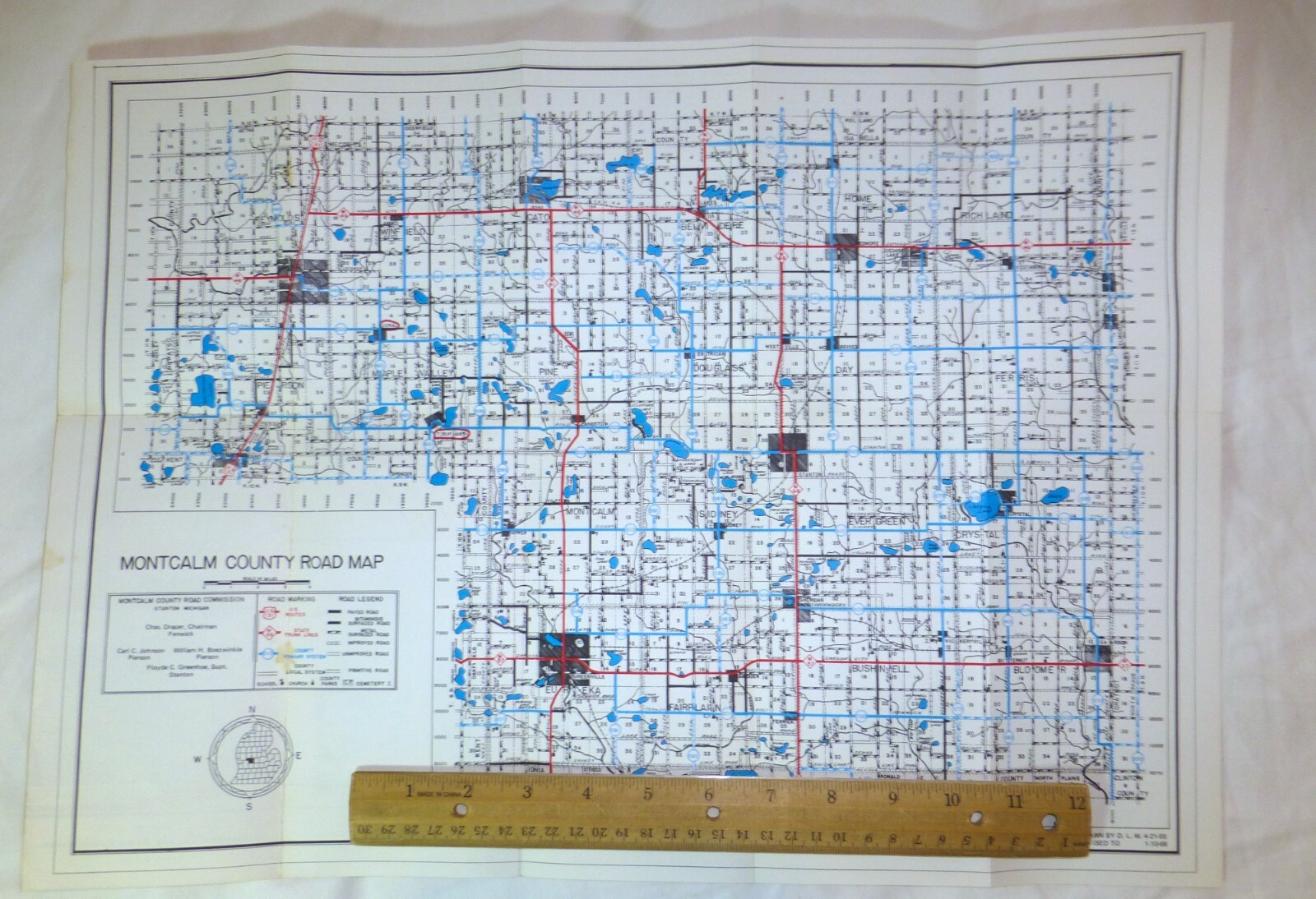 1970s Montcalm County, Michigan, foldout road map, Greenville, Belding eBay