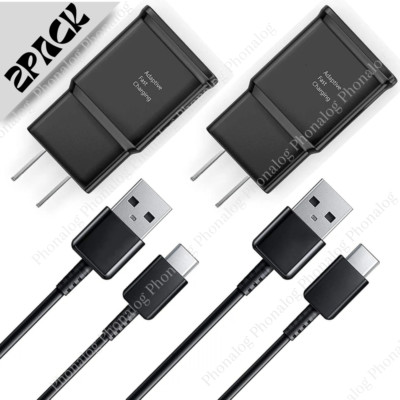 2 Pack Samsung Galaxy S10 Note10 S8 S9 Plus Fast Wall Charger 4FT Type-C Cable